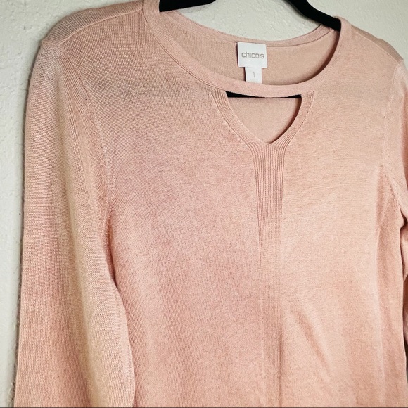 Chico's 3/4 Sleeve Cutout Blouse Light Pink M/8 - Picture 5 of 12